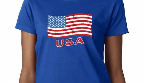 Fashion T Shirt In Usa Ladies White American Flag Short Sleeve Scoop