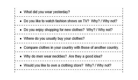 Clothes and Fashion Questionnaire ESL Clothes and Fashion Activity