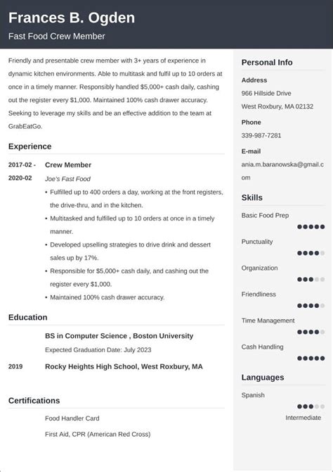 Fast Food Resume Sample & Writing Guide (10+ Tips)