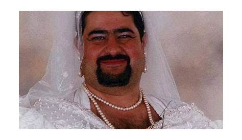 Fat Guy In A Wedding Dress Woman With Veil On Her Head