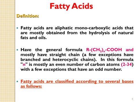Fatty Acids Definition Sentence