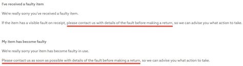 faulty items return policy