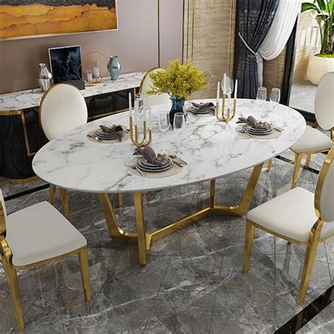 Faux Marble Oval Dining Table