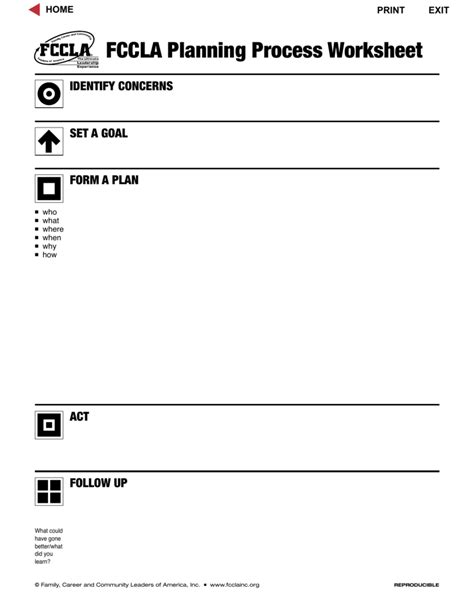 fccla planning process worksheet