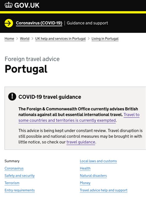 fco travel requirements for portugal