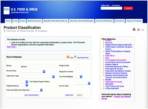 fda device classification database
