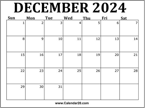 Features of Blank Calendar Dec 2024