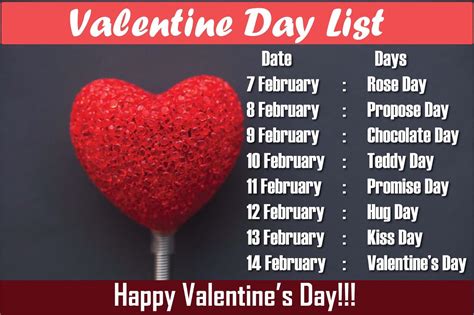 Valentine Day list Valentine week calendar 2021 Check