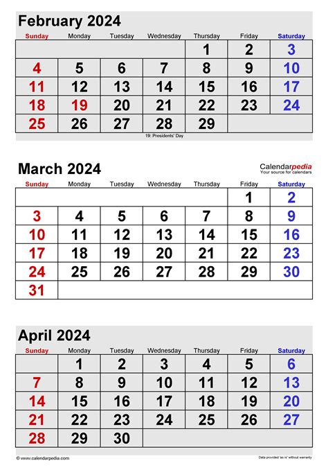 february march april 2024 calendar printable