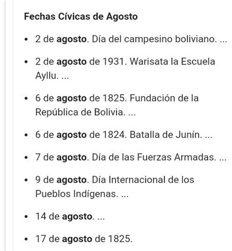 fechas cívicas de agosto bolivia