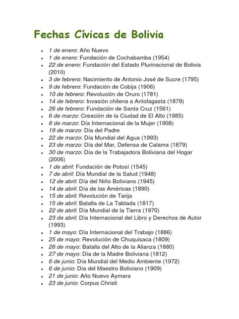 fechas cívicas de bolivia pdf