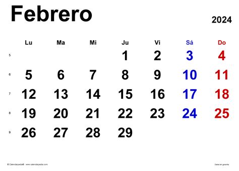 fechas de febrero 2024