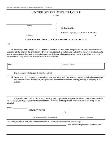 federal court civil subpoena form