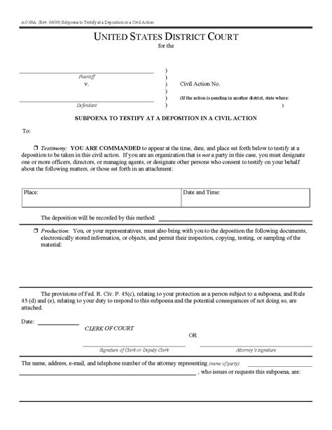 federal court subpoena form