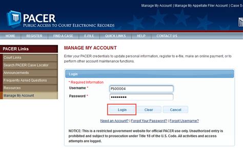 federal courts pacer login