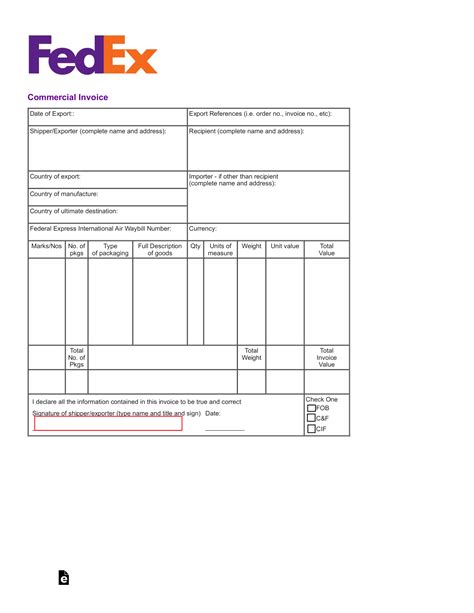 fedex international shipping commercial invoice template