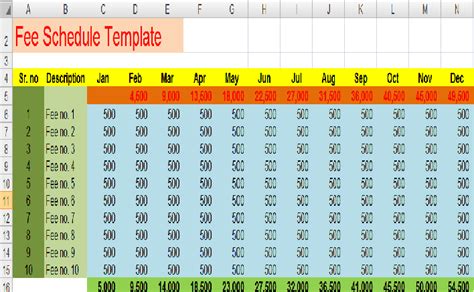 fee schedule excel template