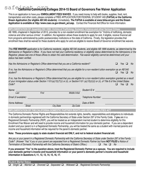 Fee Waiver Form Template