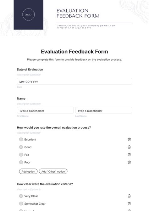 feedback and evaluation form template