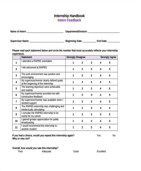 feedback examples for internship
