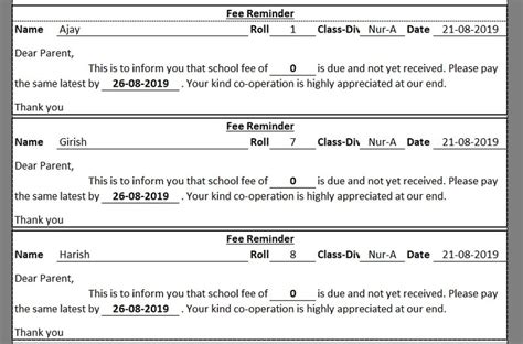 Fees Balance Reminder