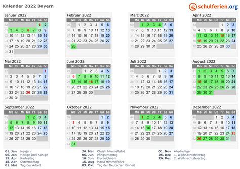 Kalender 2022 Bayern Ferien, Feiertage, ExcelVorlagen