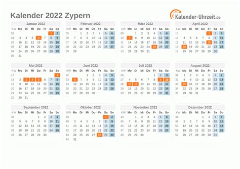 Kalender 2022 + Ferien Hamburg, Feiertage