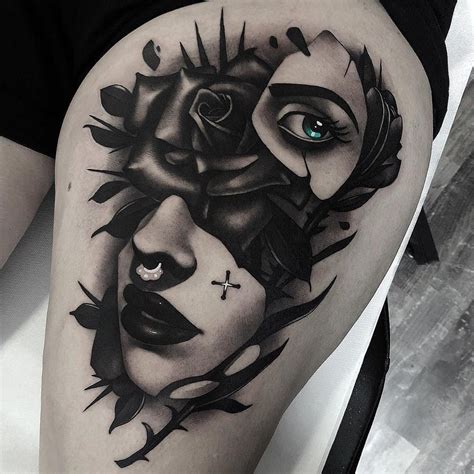 Feminine Black And Gray Tattoos