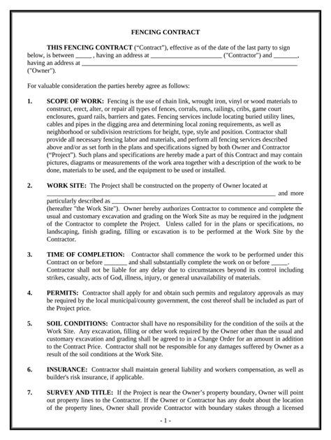 fence installation contract template