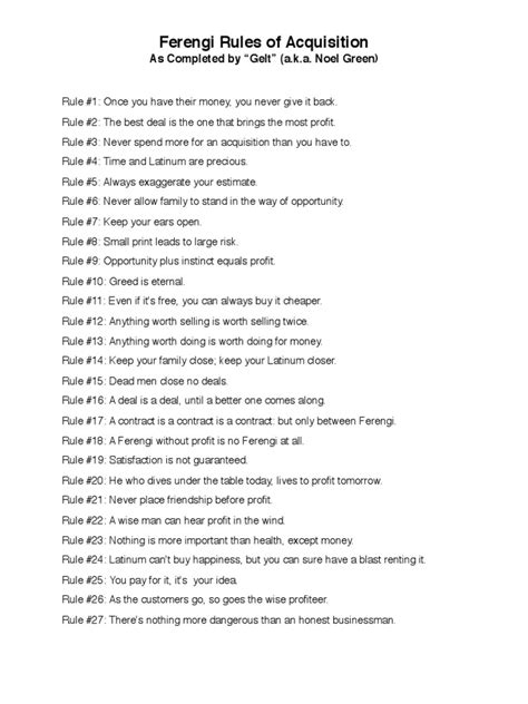 News Ferengi Rules Of Acquisition Pdf Ideas