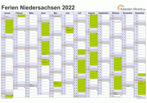 Ferien Niedersachsen 2022 Ferienkalender zum Ausdrucken