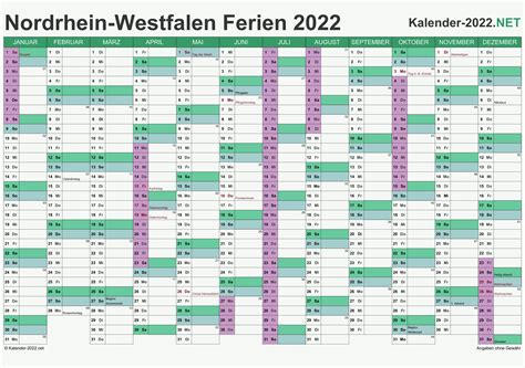 FERIEN NordrheinWestfalen 2022 Ferienkalender & Übersicht