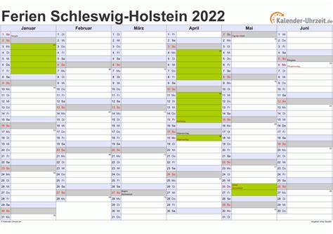 Kalender 2022 Schleswig Holstein Ferien Feiertage Word