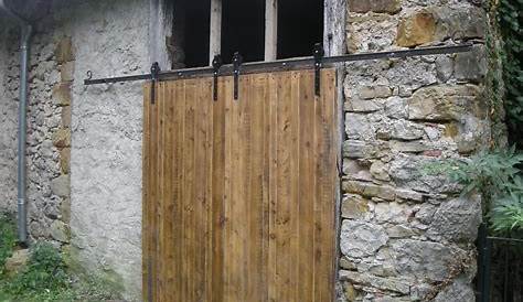 Custom British Brace Sliding Barn Door, Weathered Wood