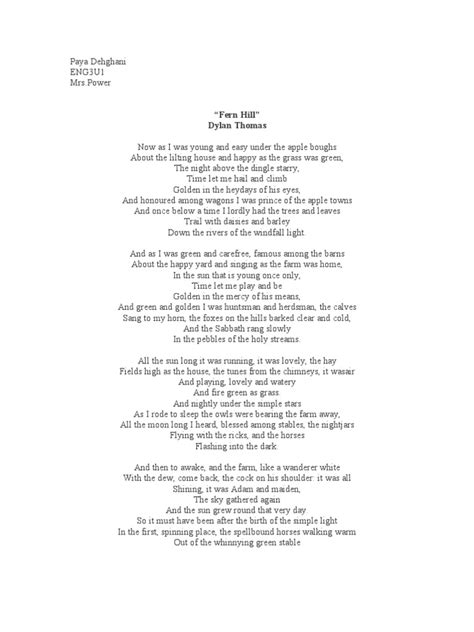 fern hill poem analysis