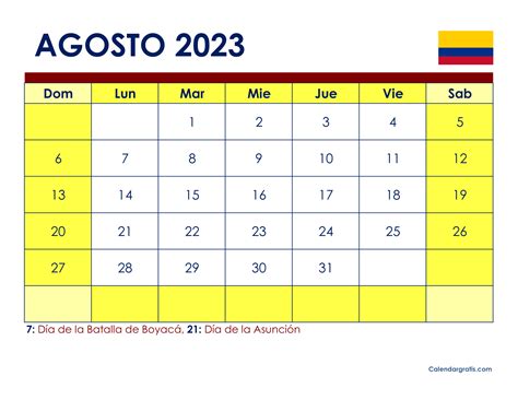 festivos de agosto 2023 colombia