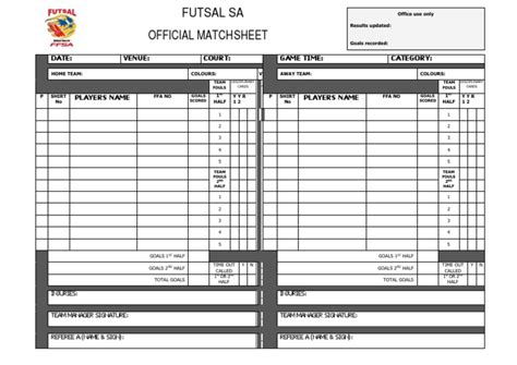 feuille de match futsal