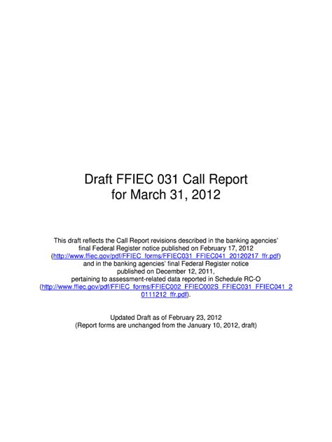 ffiec call report information