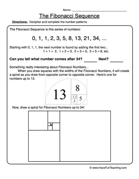 Fibonacci Sequence For Kids Worksheet