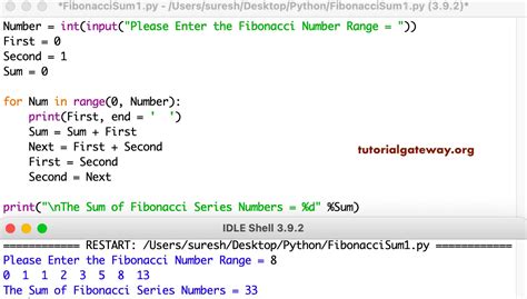 fibonacci series 1 to 10 code python