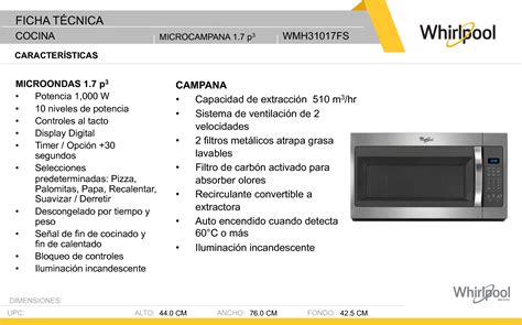 ficha tecnica de microondas whirlpool