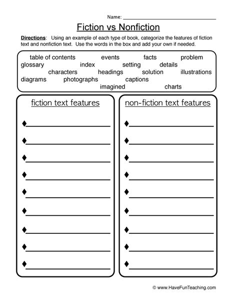 fiction vs. nonfiction worksheet 1st grade pdf