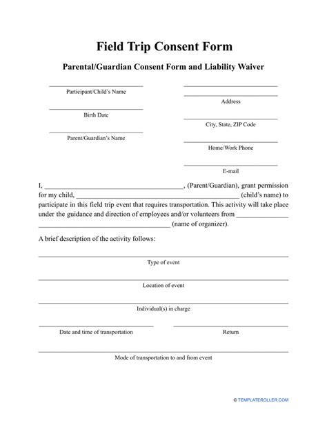field trip consent consent form template