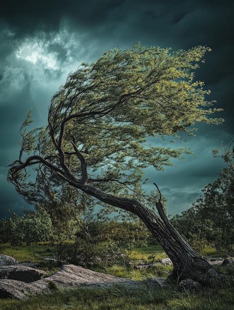 Fierce winds howling through trees