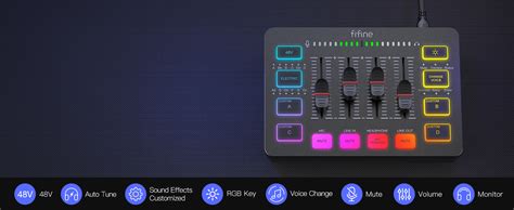 FIFINE Gaming Audio Mixer for Streaming, RGB PC Audio Interface, DJ