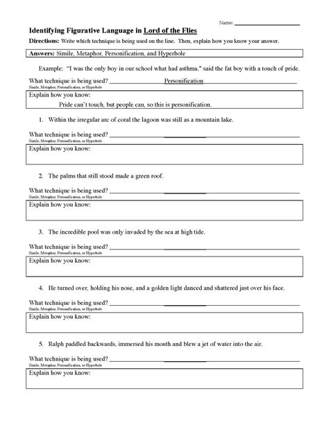 figurative language review worksheet part one