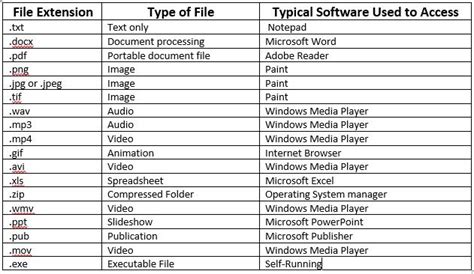 File Types Extensions
