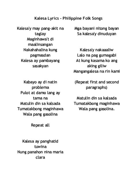 filipino folk song lyrics