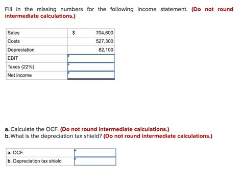 Fill In The Missing Numbers In The Following Income Statement