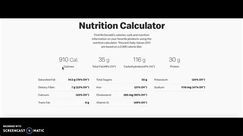 fill out mcdonald's nutrition calculator